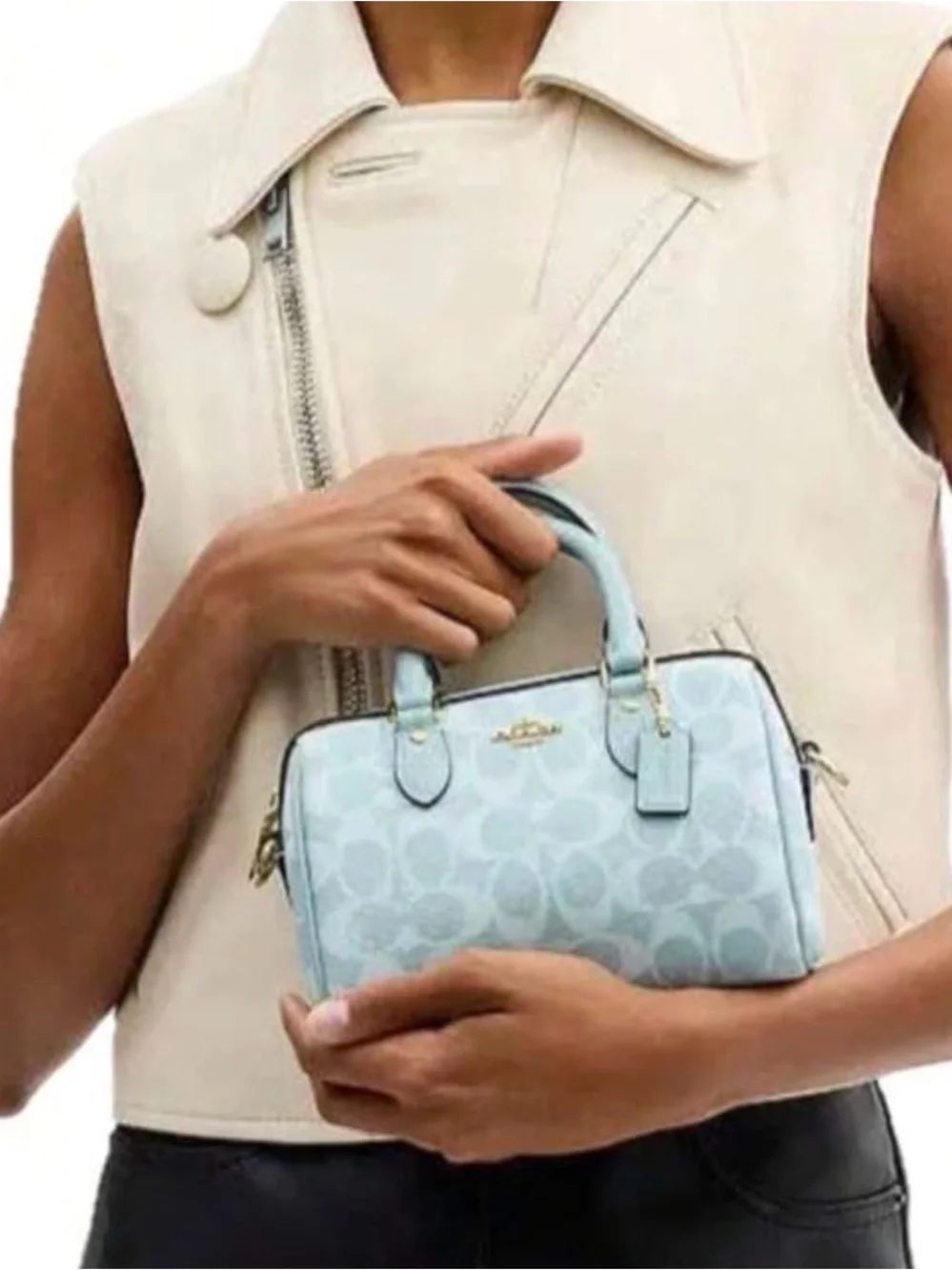 NWT Coach Rowan Satchel Bag in Signature Canvas Gold/Light Blue